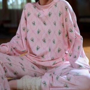 2X Selkie Carol Pink Green Floral Crew Neck Sweater Coquette Bridgerton